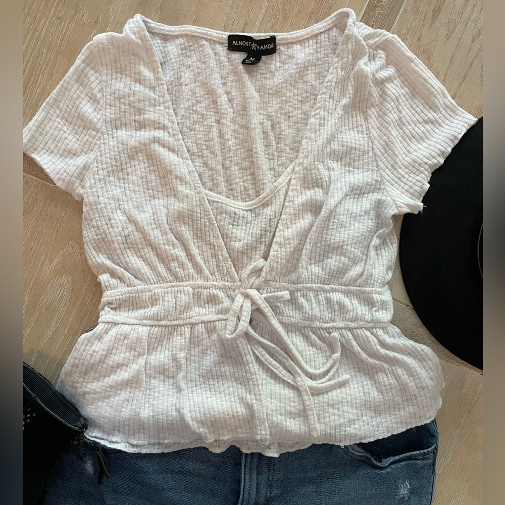 Cream tie waist blouse